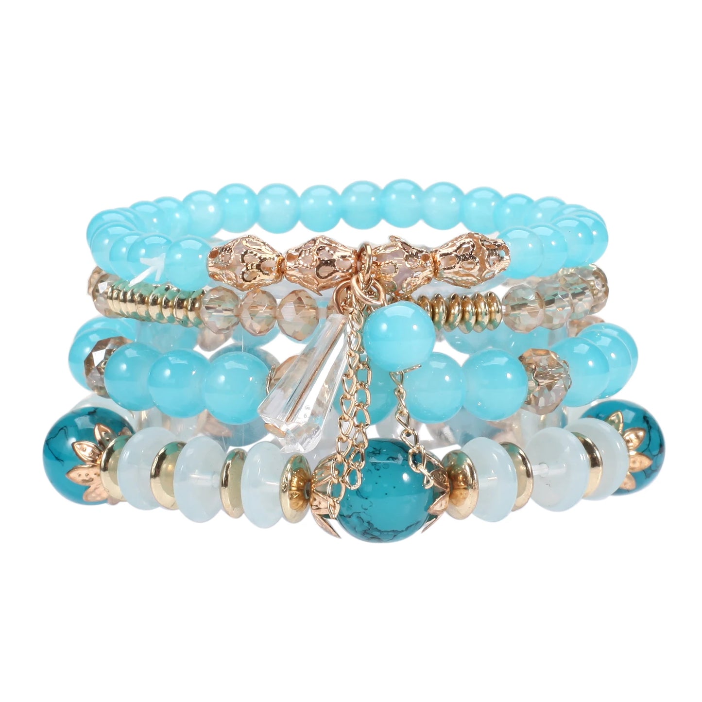 Bohemian Stackable Bead Bracelets for Women – Multilayered Stretch Bangles with Pendant Charms