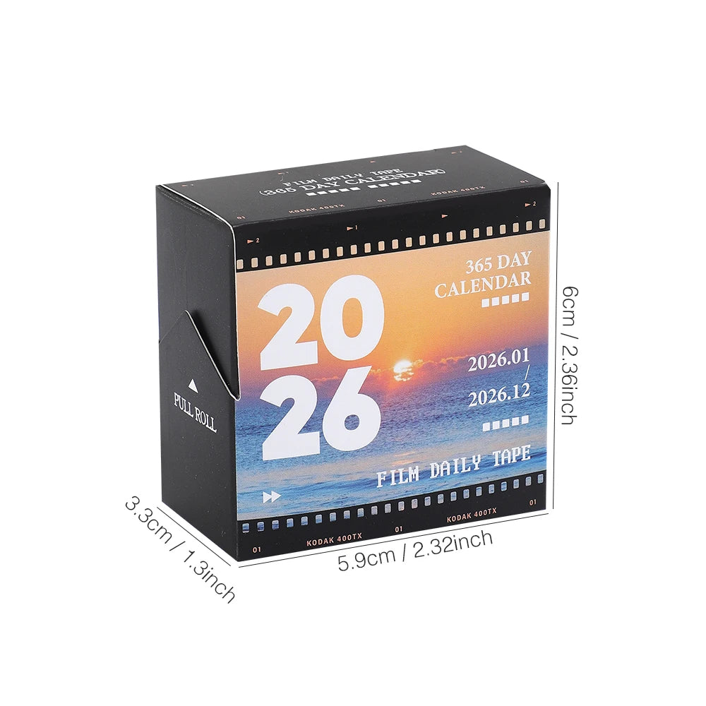 2026 Washi Tape Calendar – Vintage Film Daily Pull-Out Sticker Calendar with 365-Day Aesthetic Tape