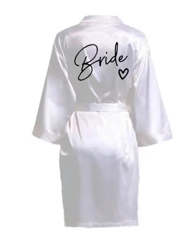 Bridesmaid Satin Robe | Wedding Party Kimono Pajamas with Black Lettering Team Bride Bathrobe