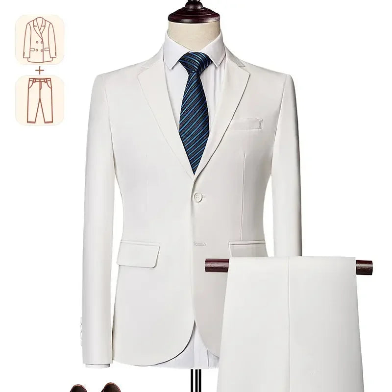 2025 Men's Business Casual Suit – Solid Color Formal Wedding & Prom Tuxedo Set