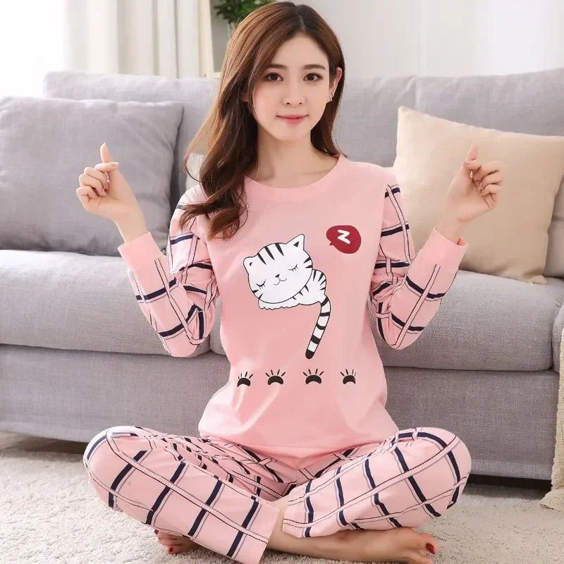 Autumn Women's 2-Piece Pajama Set | Thin Long Sleeve Top & Bottom | Lovely Round Neck Home Sleepwear 2025