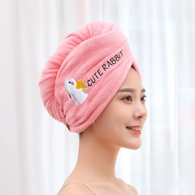 Women Microfiber Hair Towel – Terry Bath Towel Turban for Adults Home Bathroom Drying Hair