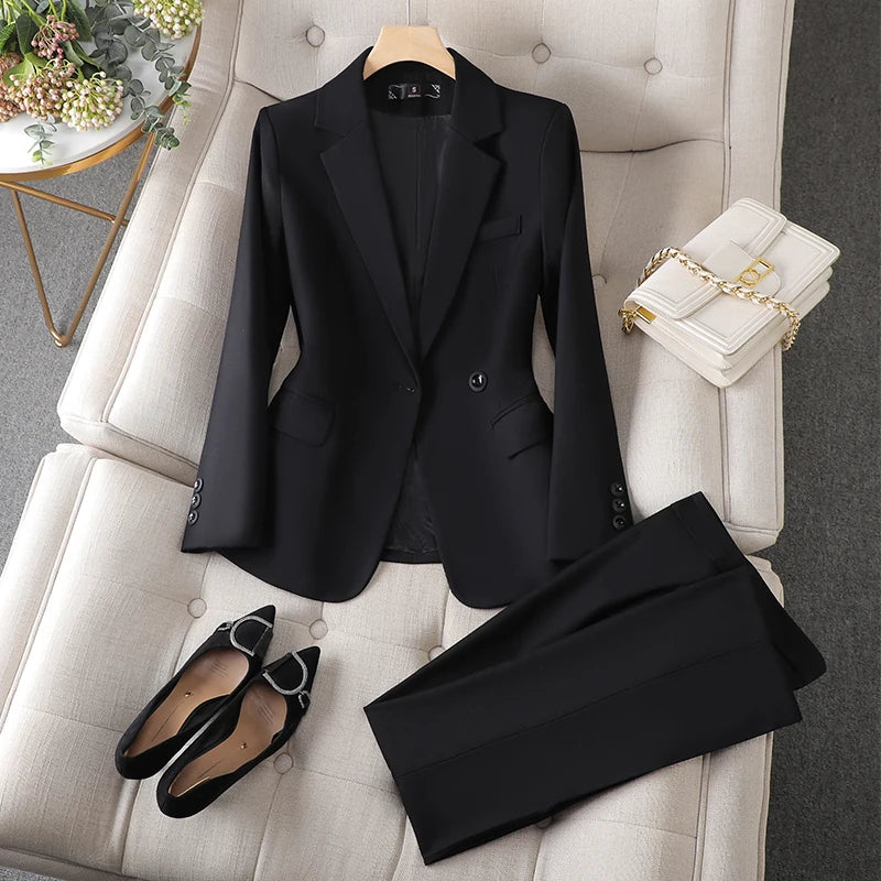 NAVIU Gray Women’s Slim Blazer & Pants Set – Autumn Professional Office Suit