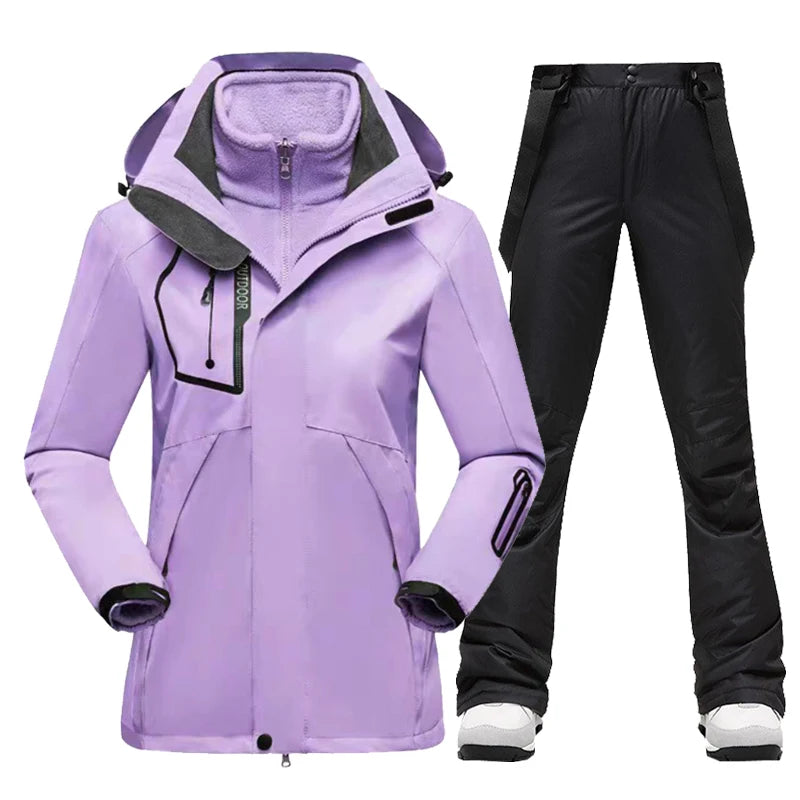 Women Waterproof Mountain Ski Jacket & Pants Winter Thick Warm Windproof Outdoor Snowboard Set