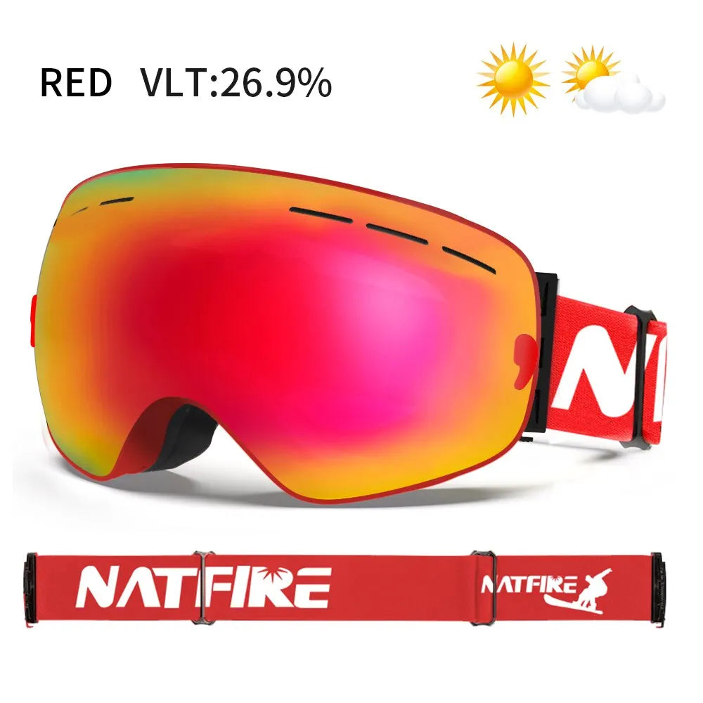 NATFIRE Ski Goggles – Double-Layer Anti-Fog UV400 Snowboard & Snowmobile Glasses for Outdoor Sports Skiing