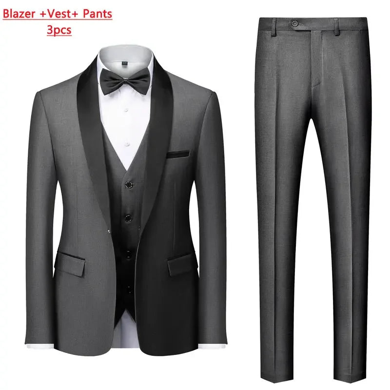 Men's M-6XL Formal 3-Piece Suit – Jacket, Vest & Pants for Business, Wedding & Parties