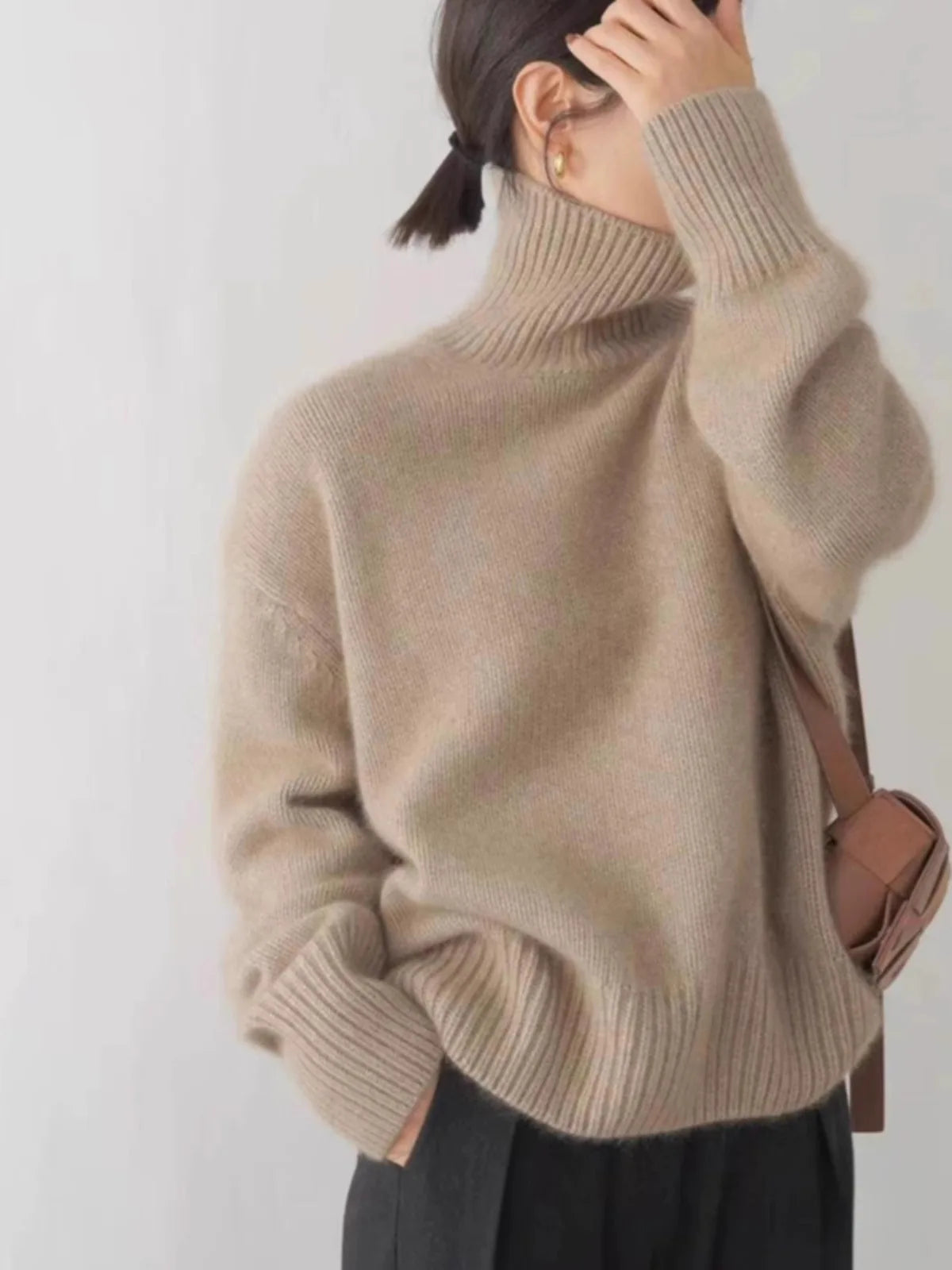 Autumn Winter Women’s Cashmere Sweater – Thick Warm High Neck Knitted Pullover | Loose Fit Base Sweater Top