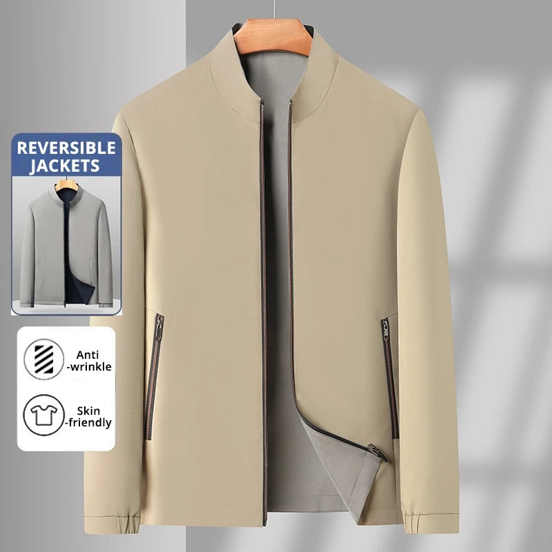 Men’s Reversible Waterproof Blazer Jacket – Premium Wrinkle-Free Baseball Collar Windbreaker