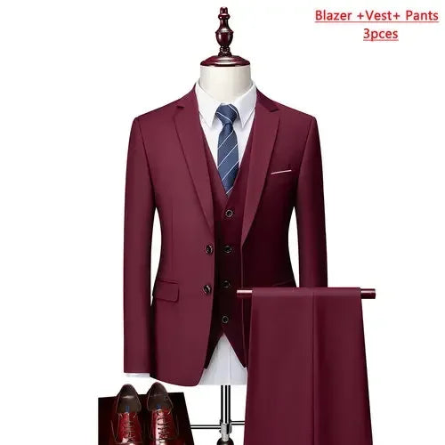 14 Color M-6XL Men's 3-Piece Formal Suit – Jacket, Vest & Pants for Business, Groom & Wedding