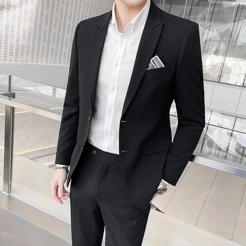 2025 Men's Slim Fit 3-Piece Business Suit – High-End Korean Style Groom & Wedding Outfit M-4XL