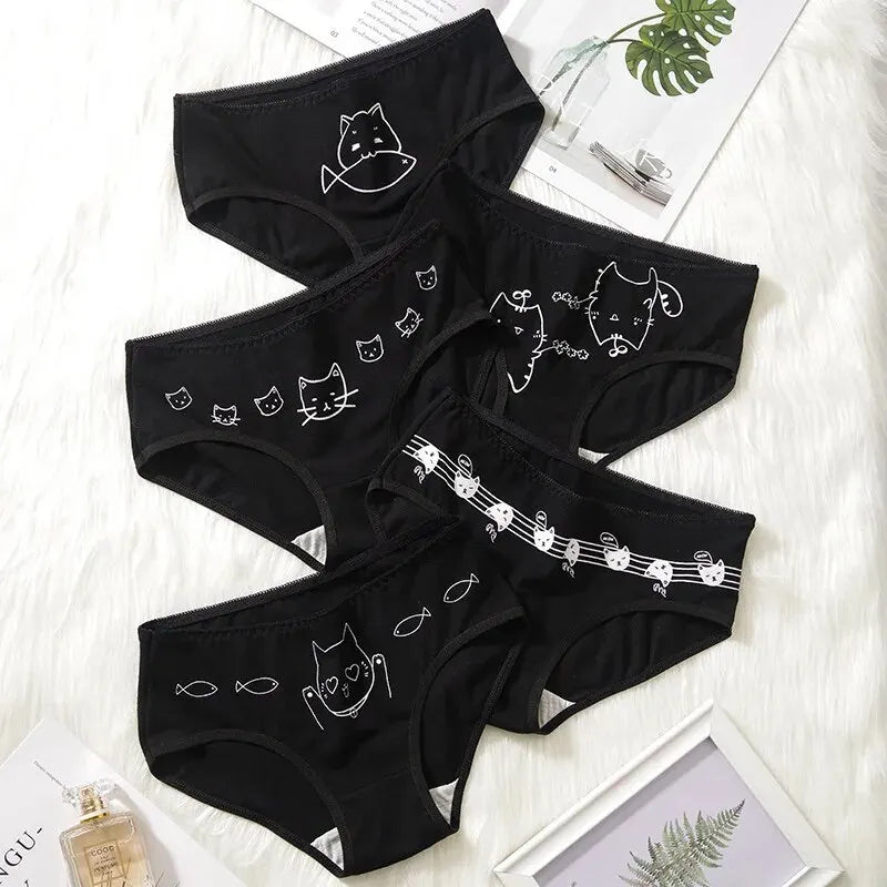 5PCS Set Women's Cotton Cartoon Cute Panties Soft Short Underwear Lingerie M-XL
