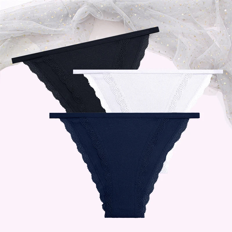 FINETOO Women's Cotton Lace Panties 3PCS Set S-XL Comfortable Soft Underwear Intimates