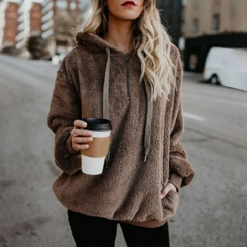 Women's Long-Sleeved Hooded Monochrome Sweater Coat Fashion Trend