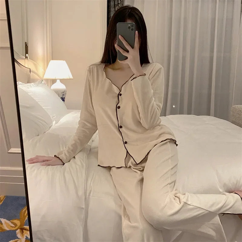 Women's V-Neck Flared Cardigan Pajama Set | Chest Pad & Fleece Pants Winter Plus Size Sleepwear