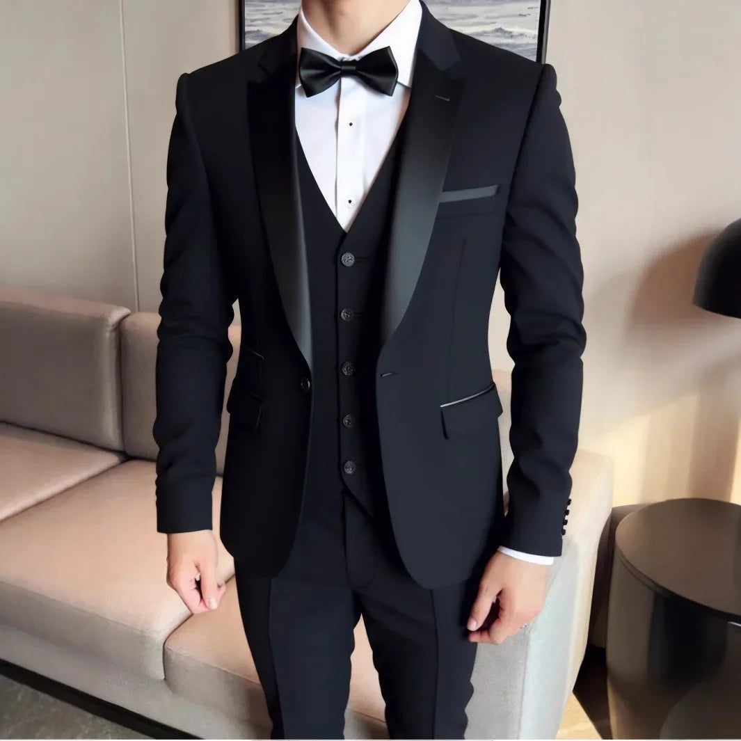 Men's 3-Piece Slim Fit Suit – Jacket, Vest & Trousers for Business, Groom & Formal Wear