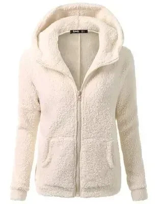 Autumn Winter 2025 Women's Hoodie Zipper Coat Casual Solid Soft Fleece Jacket