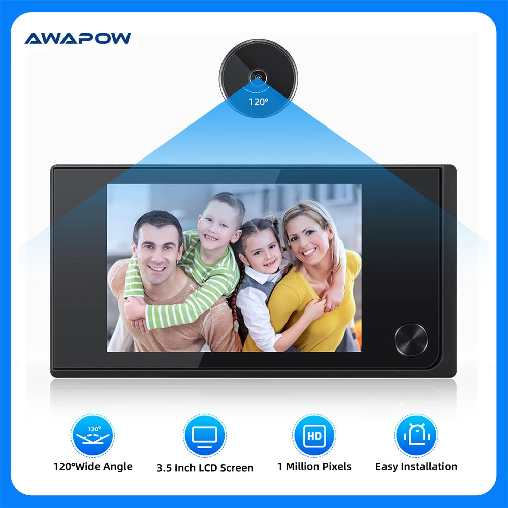 Awapow 3.5-Inch Digital Doorbell Peephole Viewer – 2MP HD Camera with 120° Wide-Angle & LCD Outdoor Monitor