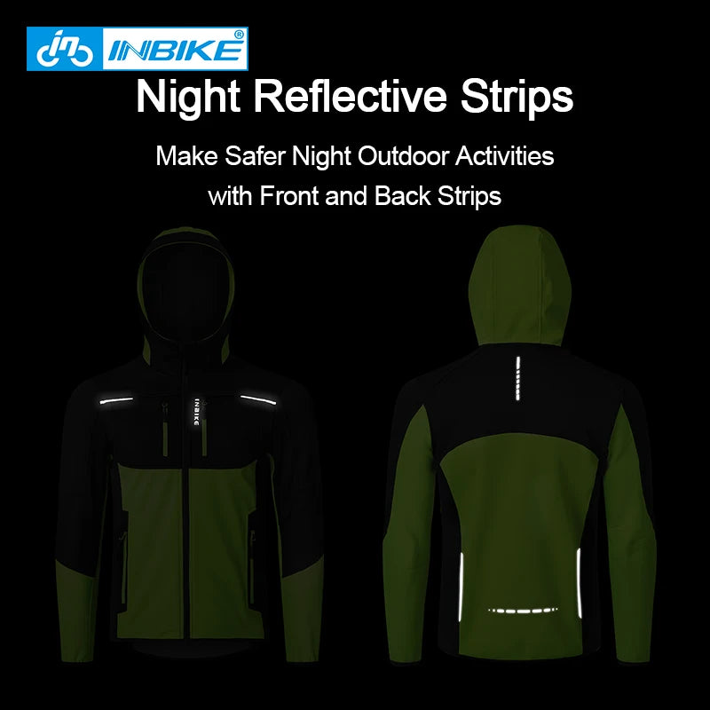 INBIKE Men’s Winter Cycling Jacket – Hooded Fleece Windproof Outdoor Coat for Hiking & Biking