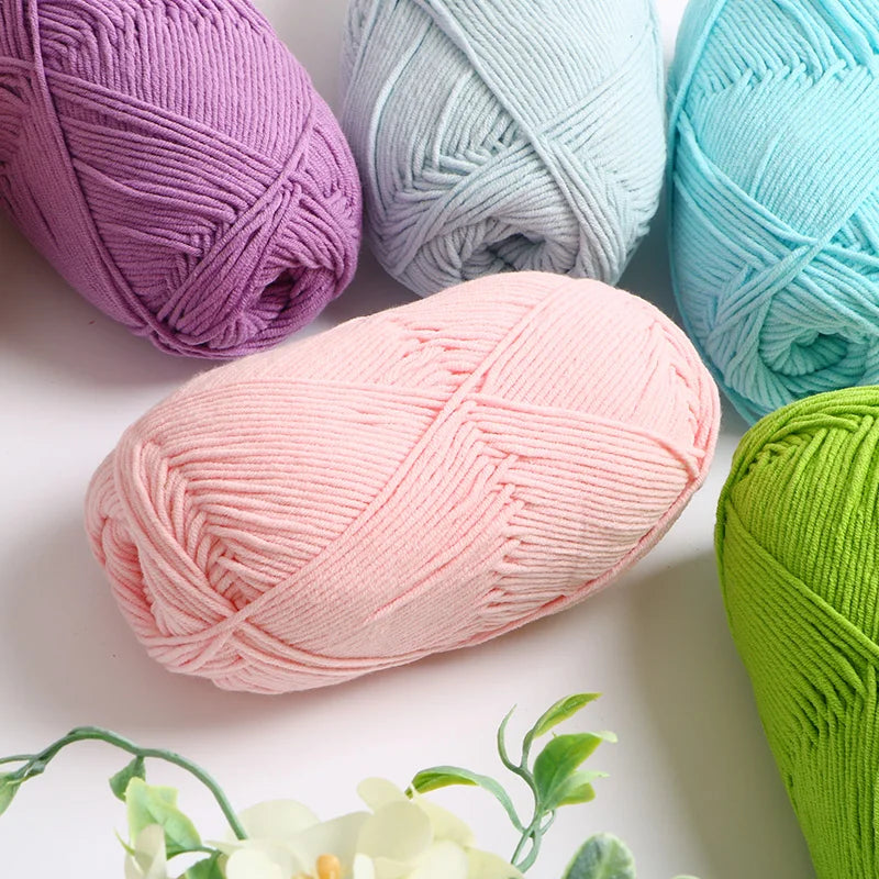 40–50g 4-Ply Milk Cotton Yarn (80%) – Dyed Knitting & Crochet Yarn for Sweaters, Hats, Dolls & Crafts