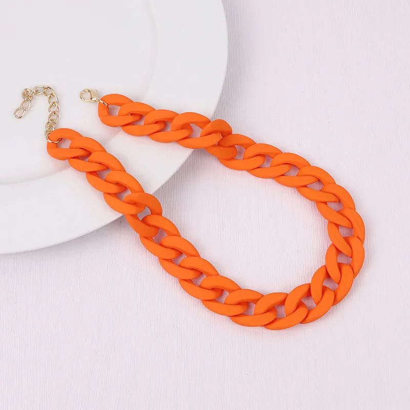 Trendy Colorful Acrylic Chain Choker Necklace for Women | Statement Matte Resin Wide Collar Jewelry