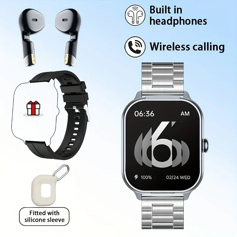 Smart Watch 2-in-1 – 2.01” HD, Waterproof, Heart Rate, SpO2, Bluetooth Earphones, Call Function