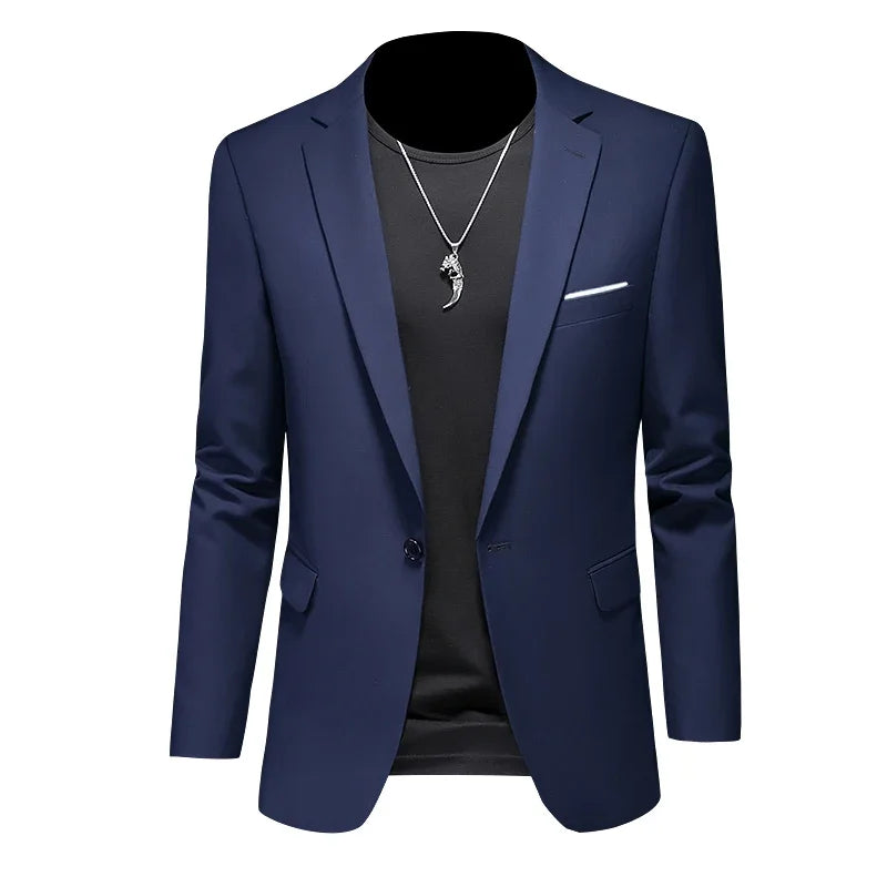 Men's High-End Solid Color Blazer – Casual Business & Groom Wedding Suit Jacket