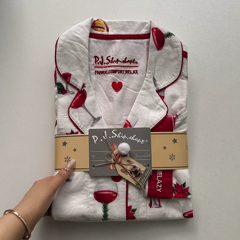 New Women's Loungewear Set | 100% Cotton Loose Cartoon 2-Piece Pajamas | Casual Sleepwear Outfit