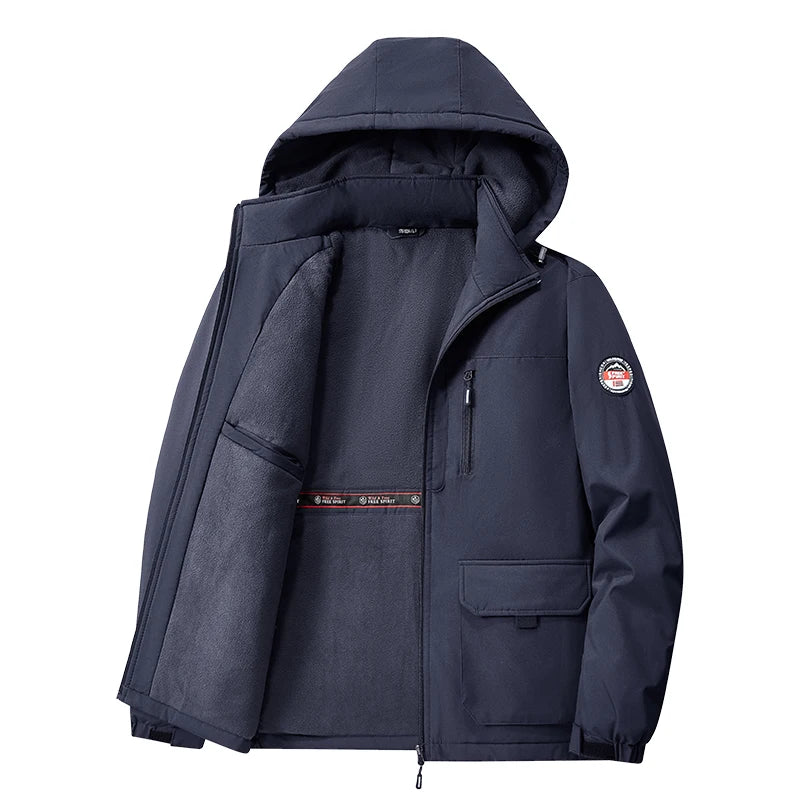 Men’s Big & Tall 8XL Outdoor Jacket – Fleece-Lined Thick Warm Hooded Windbreaker for Winter Hiking