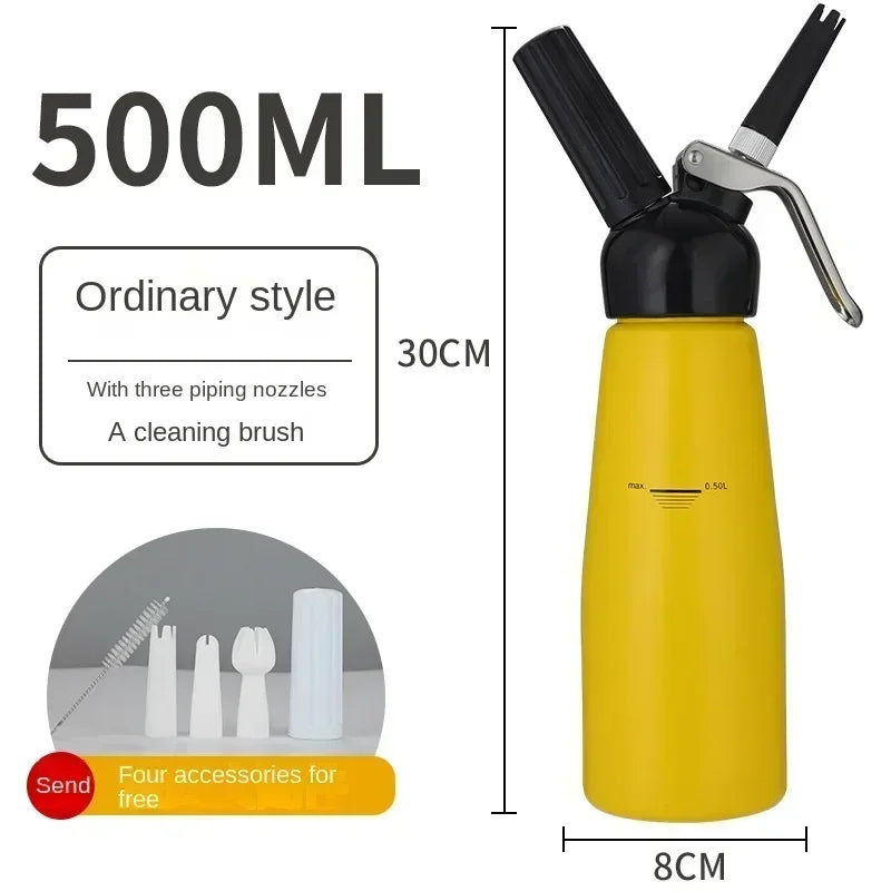 موزع كريمة سعة 250 مل/500 مل - خلاط يدوي بفوهات بلاستيكية لتزيين القهوة والمخبوزات والحلويات