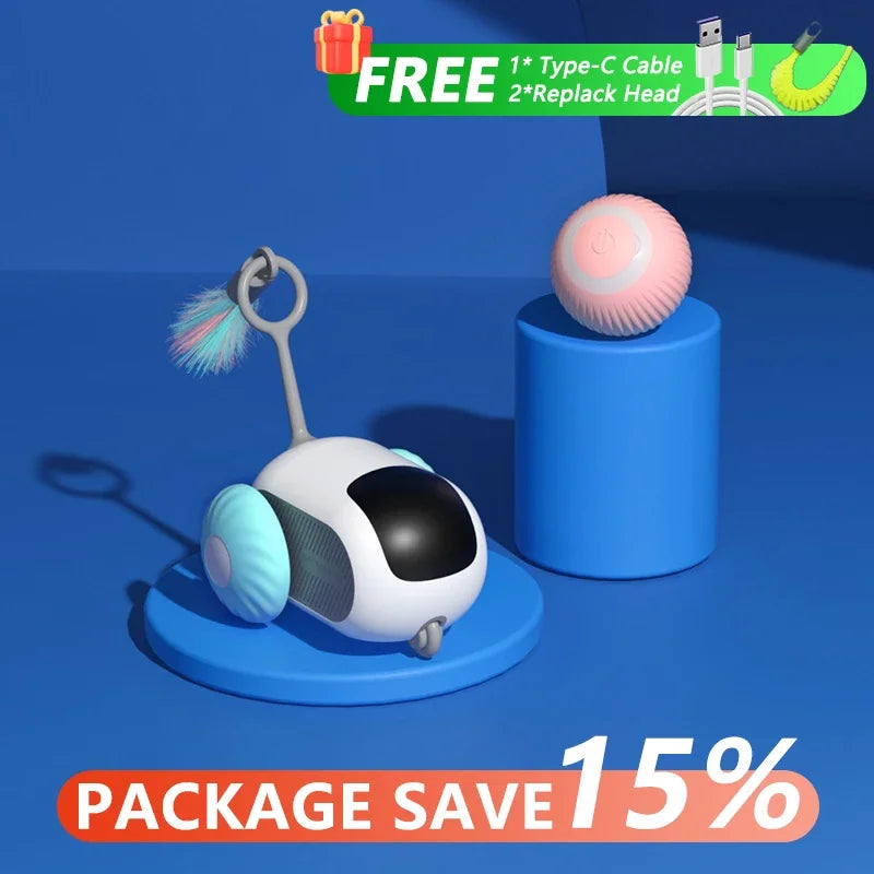 سيارة لعبة ذكية للقطط - كرة تفاعلية متدحرجة أوتوماتيكية وجهاز تحكم عن بعد للقطط المنزلية