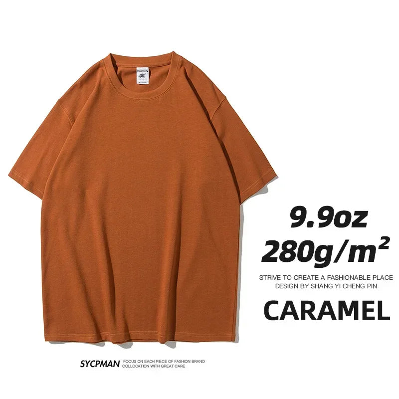 Men’s Oversized Heavyweight T-Shirt – 9.9oz 280gsm Cotton Short Sleeve Tee, Solid Color Trendy Casual