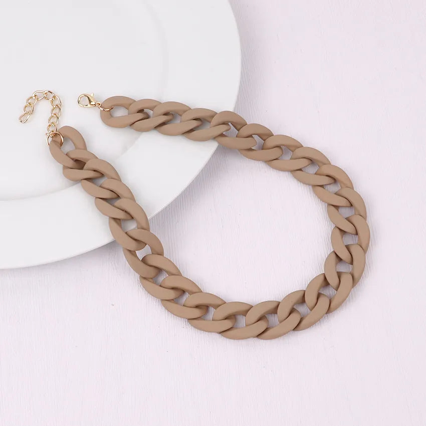 Trendy Colorful Acrylic Chain Choker Necklace for Women | Statement Matte Resin Wide Collar Jewelry
