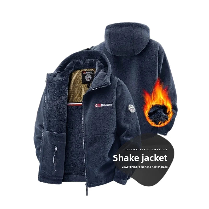 Men’s Autumn Winter Graphenewarm Fleece Jacket – Hooded Outdoor Hiking Sports Coat
