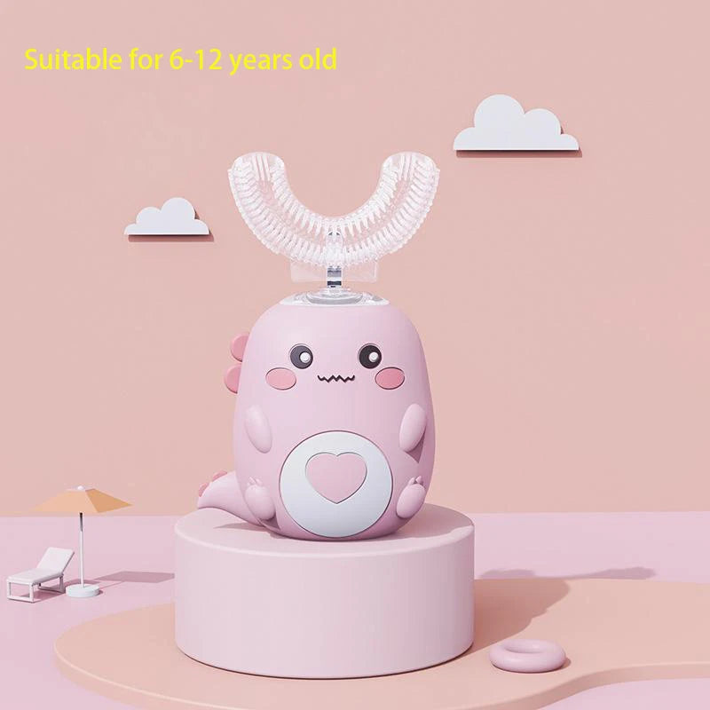 فرشاة أسنان كهربائية للأطفال على شكل حرف U - فرشاة أسنان أوتوماتيكية 360 درجة برأس فرشاة من السيليكون