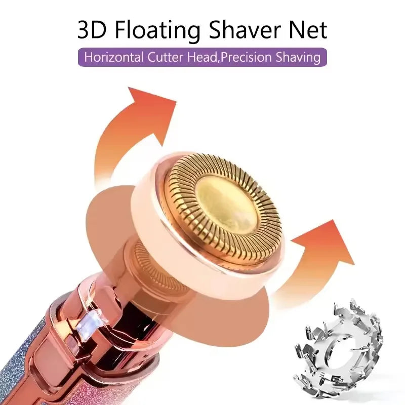 2-in-1 Rechargeable Facial Hair Remover & Eyebrow Shaver – Painless Face, Lips & Body Razor with Built-in LED Light & USB