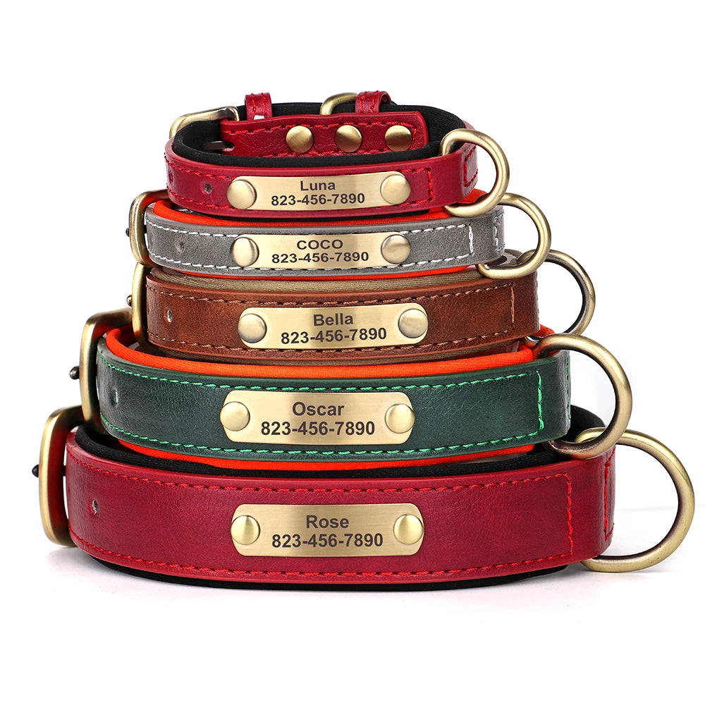 Personalized PU Leather Dog Collar – Custom Engraved Nameplate ID Tag for Small, Medium & Large Dogs