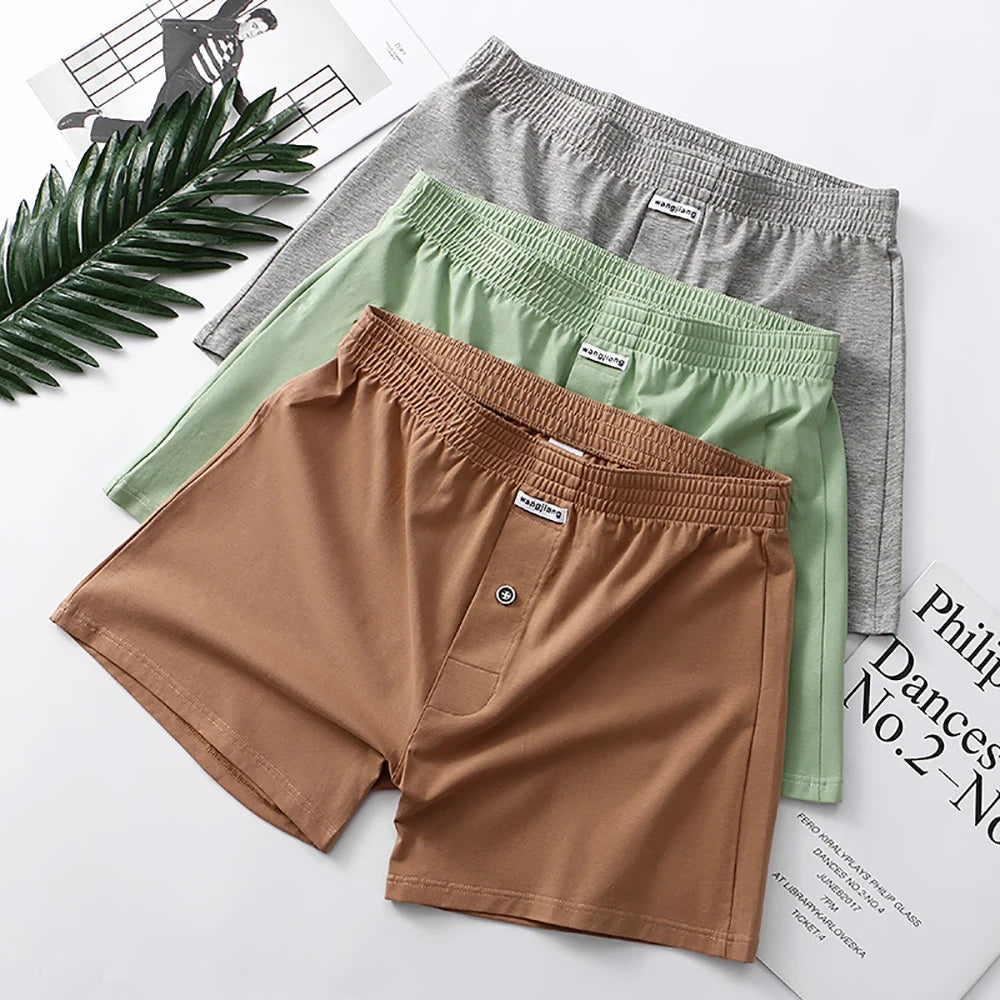 3PCS Men's Underwear Pack | 100% Cotton Breathable Sleepwear with 3D Crotch | Elastic Waist Pajama Shorts M-3XL