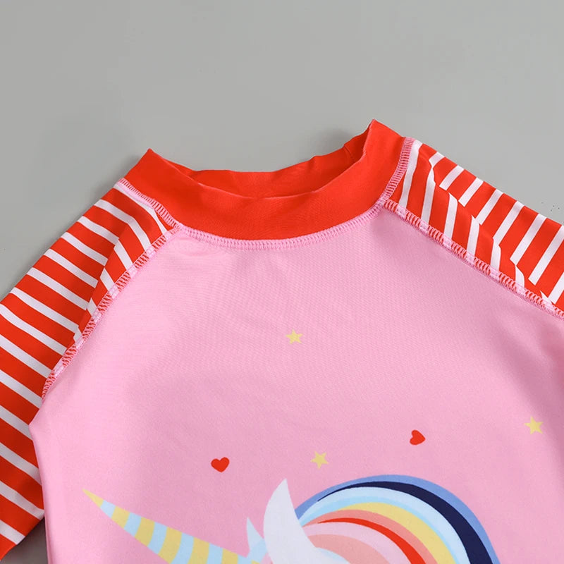 Kids Cartoon Long Sleeve Swimsuit Set Sun Protection Boys Girls Beachwear