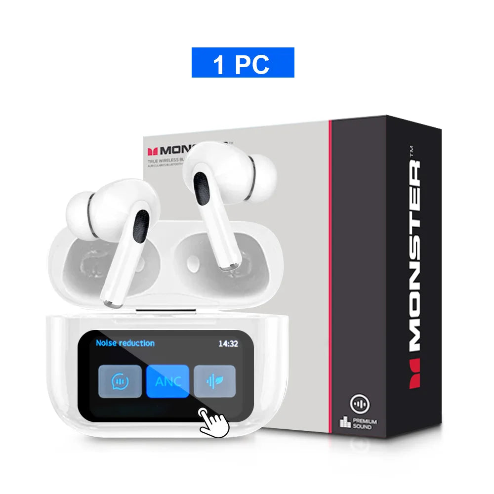 MONSTER TWS Wireless Bluetooth Earphones – HD Stereo Sound, LCD Touch Display, Sports In-Ear Headset with Charging Box