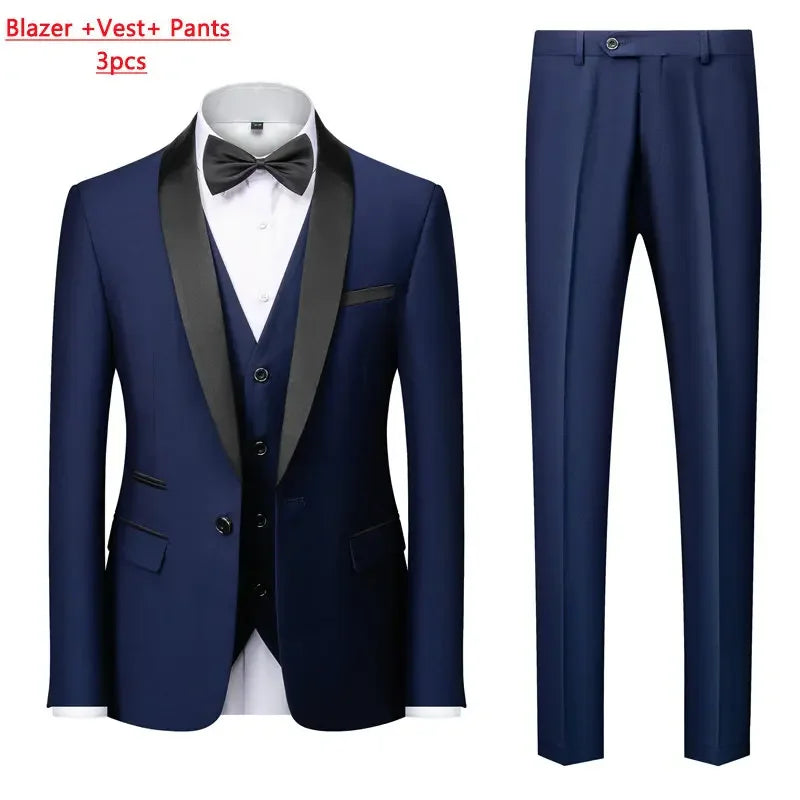 Men's M-6XL Formal 3-Piece Suit – Jacket, Vest & Pants for Business, Wedding & Parties