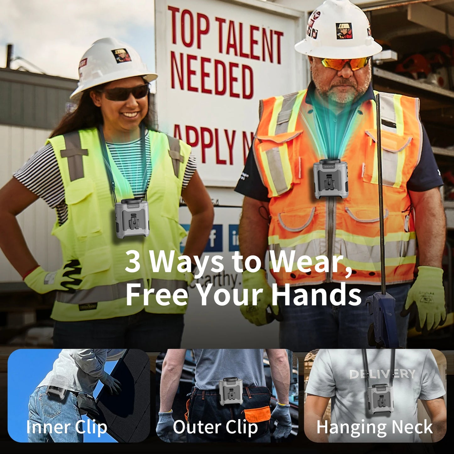 مروحة سوكولفان الخارجية للخصر والرقبة، بسعة ٢٠٠٠٠ مللي أمبير/ساعة - مروحة تبريد قوية قابلة للارتداء مع بنك طاقة للرياضة والتوصيل والعمل في الهواء الطلق