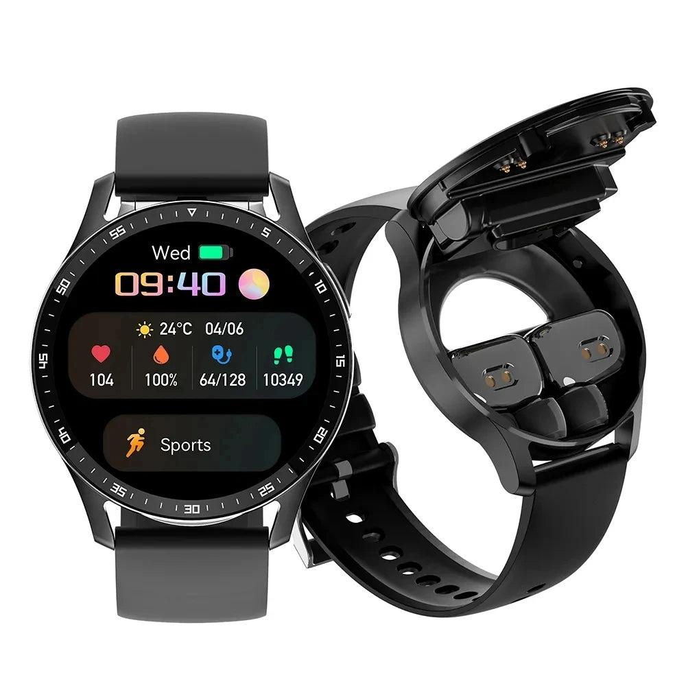 GEJIAN X10 TWS Smart Watch – 2-in-1 Wireless Bluetooth, Dual Headset Call, Health & Blood Pressure Monitor, Sports Music Smartwatch