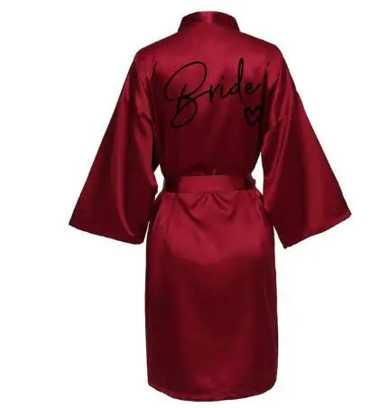 Bridesmaid Satin Robe | Wedding Party Kimono Pajamas with Black Lettering Team Bride Bathrobe