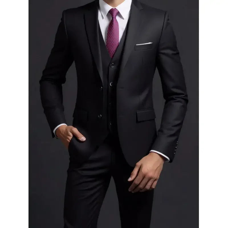 Men's 3-Piece Gentleman Suit – British Style Solid-Color Business & Wedding Outfit