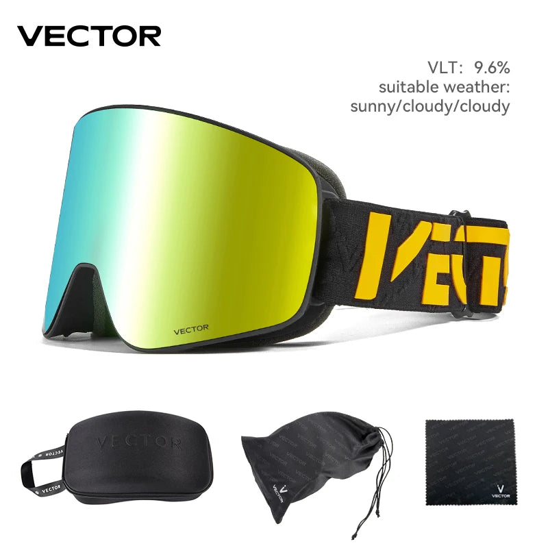 VECTOR Double-Layer Ski Goggles – Anti-Fog Magnetic Absorption Cylindrical UV400 Glasses for Men & Women, Snowboard & Ski POC Eyewear