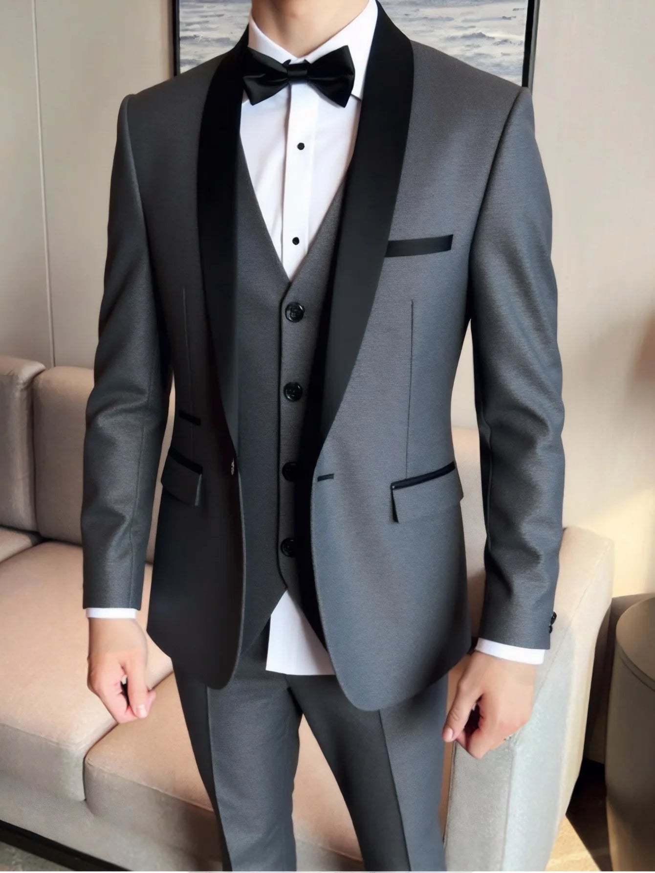 Men's 3-Piece Slim Fit Suit – Jacket, Vest & Trousers for Business, Groom & Formal Wear