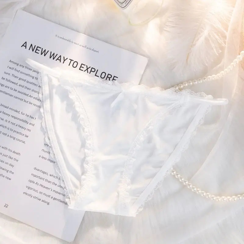 Ice Silk Women's Lace Low Waist Sexy Thong Panties Solid Color Bikini G-String Lingerie