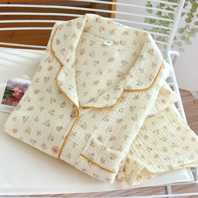 2025 Women's Polka Dot Pajama Set | 100% Cotton Gauze Two-Piece Spring Sleepwear & Loungewear