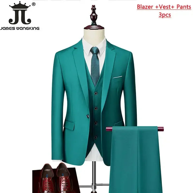M-6XL 15 Colors Men's 3-Piece Formal Suit – Jacket, Vest & Pants for Business, Groom & Wedding