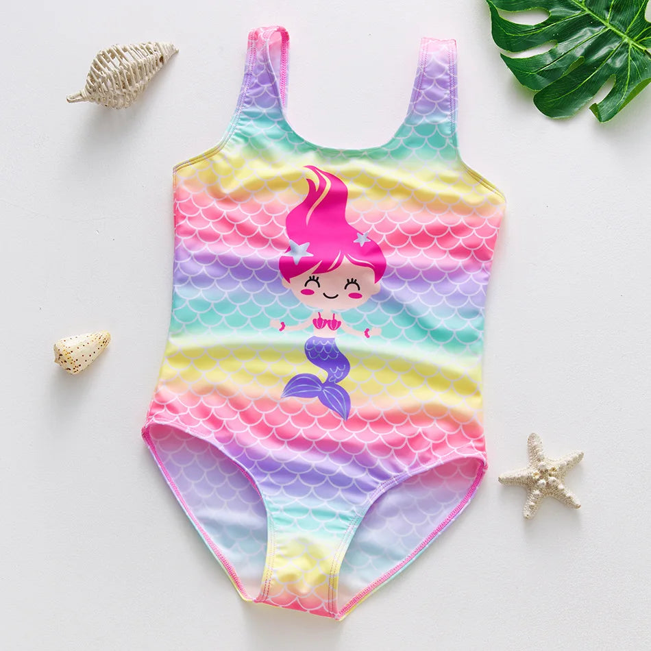 Girls One-Piece Mermaid Swimsuit Fish Scale Unicorn Kids Beachwear Ages 2-8